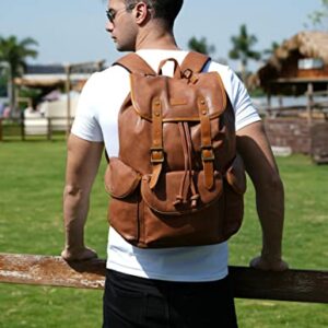 Leather 15.6 inch Laptop Backpack School College Backpack Satchel Bookbag Travel Business Backpack CN-01 (Brown)