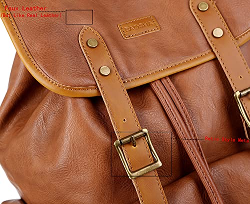 Leather 15.6 inch Laptop Backpack School College Backpack Satchel Bookbag Travel Business Backpack CN-01 (Brown)