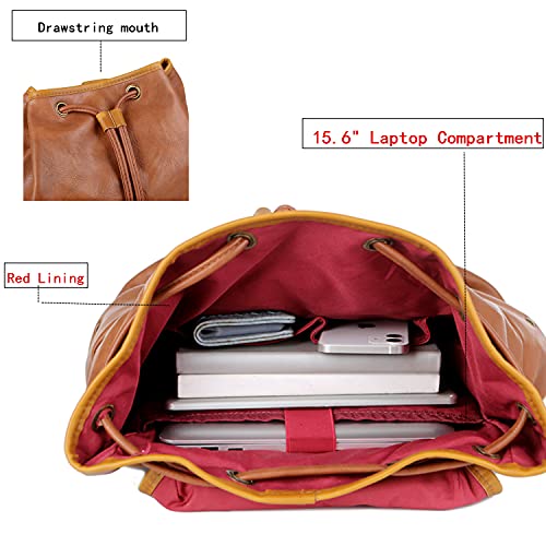 Leather 15.6 inch Laptop Backpack School College Backpack Satchel Bookbag Travel Business Backpack CN-01 (Brown)