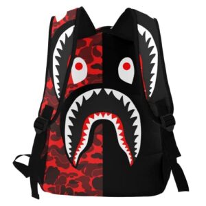 ujxoihl shark camo red camo backpacks travel laptop daypack school bags for teens men women one size