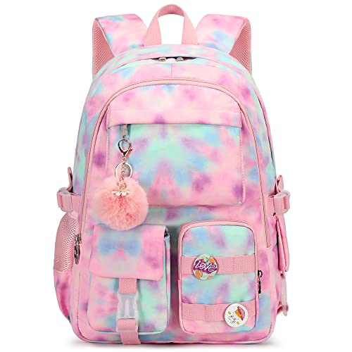 Hidds Laptop Backpacks 16 Inch School Bag College Backpack Anti Theft Travel Daypack Bags Bookbags for Teens Girls Women Students (Tie-Dye Pink)