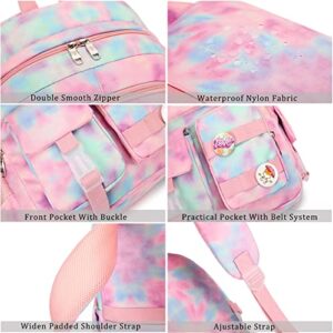 Hidds Laptop Backpacks 16 Inch School Bag College Backpack Anti Theft Travel Daypack Bags Bookbags for Teens Girls Women Students (Tie-Dye Pink)