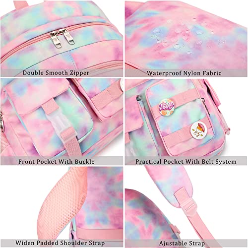 Hidds Laptop Backpacks 16 Inch School Bag College Backpack Anti Theft Travel Daypack Bags Bookbags for Teens Girls Women Students (Tie-Dye Pink)