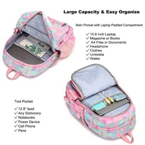 Hidds Laptop Backpacks 16 Inch School Bag College Backpack Anti Theft Travel Daypack Bags Bookbags for Teens Girls Women Students (Tie-Dye Pink)