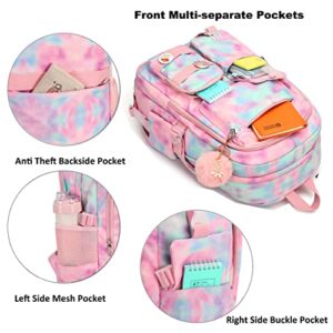 Hidds Laptop Backpacks 16 Inch School Bag College Backpack Anti Theft Travel Daypack Bags Bookbags for Teens Girls Women Students (Tie-Dye Pink)