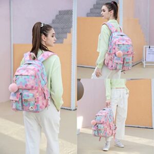 Hidds Laptop Backpacks 16 Inch School Bag College Backpack Anti Theft Travel Daypack Bags Bookbags for Teens Girls Women Students (Tie-Dye Pink)