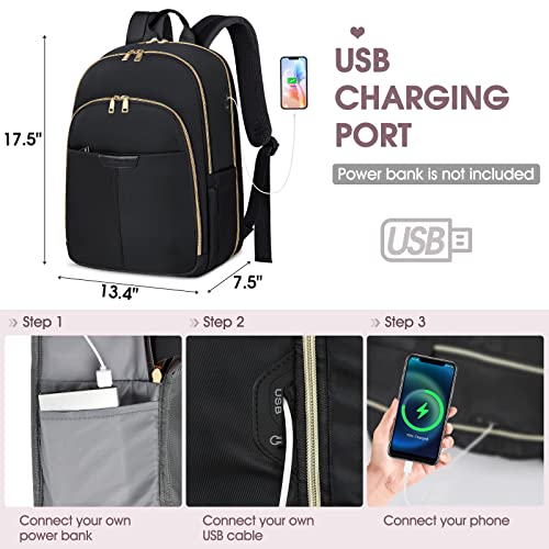 IGOLUMON Laptop Backpack for Women Travel Backpack 15.6 Inch Laptop Bag with USB Charging Port Waterproof Backpack for School, College, Business,Black