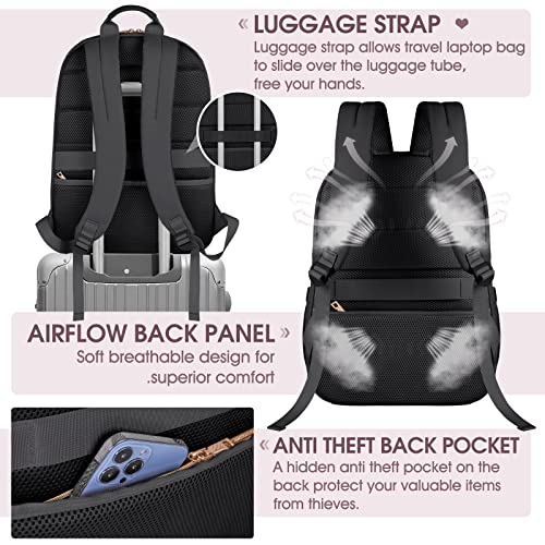 IGOLUMON Laptop Backpack for Women Travel Backpack 15.6 Inch Laptop Bag with USB Charging Port Waterproof Backpack for School, College, Business,Black