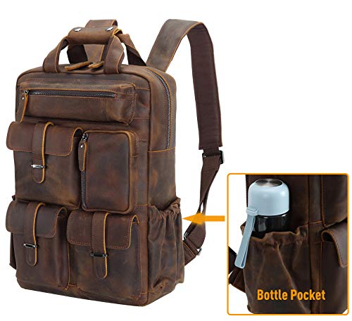 Polare Cowhide Leather Multiple Laptop Backpack Day Pack School Bag Travel Bag Satchel For Men