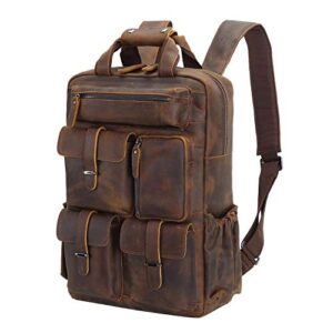 polare cowhide leather multiple laptop backpack day pack school bag travel bag satchel for men