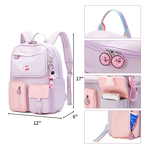 AUOBAG Kids Backpacks Girls Backpack for Girl Elementary School Bags Bookbags For Teen Suitable For Children Aged 7-15 (Purple)