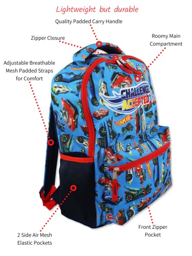 Hot Wheels Race Car Boys 16 Inch School Backpack (One Size, Blue)