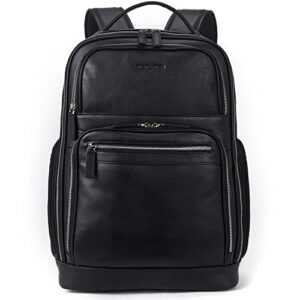 bostanten leather backpacks college 15.6” laptop travel computer shoulder backpack for men black