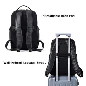 BOSTANTEN Leather Backpacks College 15.6” Laptop Travel Computer Shoulder Backpack For Men Black
