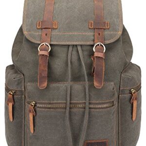 Bluboon Canvas Vintage Backpack Leather Casual Bookbag Men Rucksack (Green)