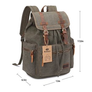 Bluboon Canvas Vintage Backpack Leather Casual Bookbag Men Rucksack (Green)