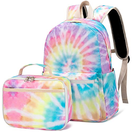 CAMTOP Backpack for Girls Kids School Backpack with Lunch Box Preschool Kindergarten BookBag Set (Tie Dye Yellow)