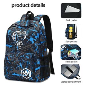 Bluboon School Backpack for Boys Teens Bookbag Travel Daypack Kids Girls Lunch Bag Pencil Case (Blue-3pcs)