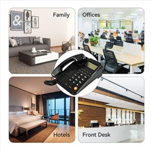 Corded Telephone Landline Telephone, Wired Telephone Big Button Phones with Caller Identification, Suitable for Office, Front Desk, Home, Hotel, No AC Power Required(Black)