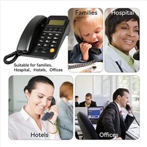 Corded Telephone Landline Telephone, Wired Telephone Big Button Phones with Caller Identification, Suitable for Office, Front Desk, Home, Hotel, No AC Power Required(Black)