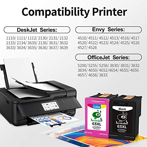 Remandom 63XL Ink Cartridges Black and Color Replacement for HP 63 63xl Ink Compatible with HP Officejet 3830 4650 5255 5258 4655 Envy 4520 4512 Deskjet 1112 2132 3630 Printer