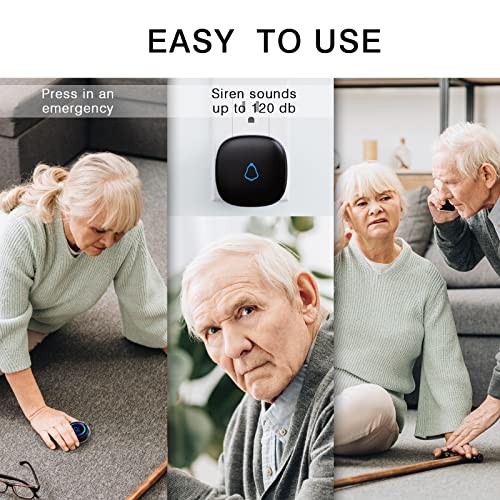 Caregiver Pager, Wireless Panic Buttons Elderly Monitoring Assistance Products for Seniors,Patients,Disabled,intercom for Elderly at Home,Shower Room, Student at Classroom Black