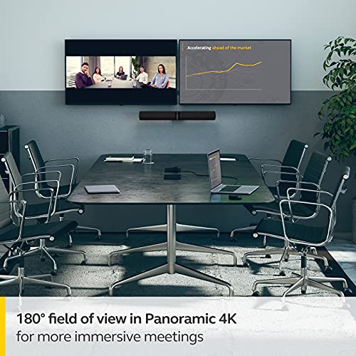 Jabra PanaCast 50 Panoramic 4K Video Bar - Conference Camera for Small & Medium Rooms with 180 Degree Field of View & 8 Microphones - UK Power Supply - Black