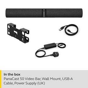 Jabra PanaCast 50 Panoramic 4K Video Bar - Conference Camera for Small & Medium Rooms with 180 Degree Field of View & 8 Microphones - UK Power Supply - Black