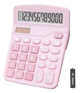 calculators, bestwya 12-digit dual power handheld desktop calculator with large lcd display big sensitive button (pink, pack of 1)