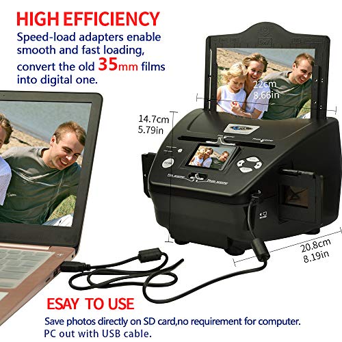 Digital Film & Photo Scanner, High Resolution 16MP Film Scanner with 2.4" LCD Screen, 4 in 1 Scanner Converts 35mm/135 Slides & Negatives Film, Photo, Name Card for Saving to Digital Files, Black