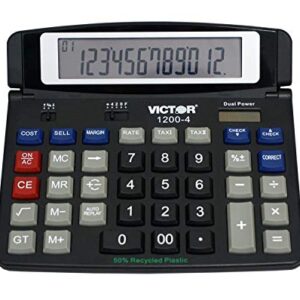 Victor 1200-4 12-Digit Large Professional Desktop Calculator, Battery and Solar Hybrid Powered Tilt LCD Display, Great for Home and Office Use, Black