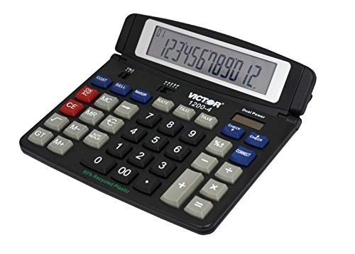 Victor 1200-4 12-Digit Large Professional Desktop Calculator, Battery and Solar Hybrid Powered Tilt LCD Display, Great for Home and Office Use, Black