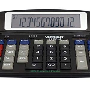 Victor 1200-4 12-Digit Large Professional Desktop Calculator, Battery and Solar Hybrid Powered Tilt LCD Display, Great for Home and Office Use, Black