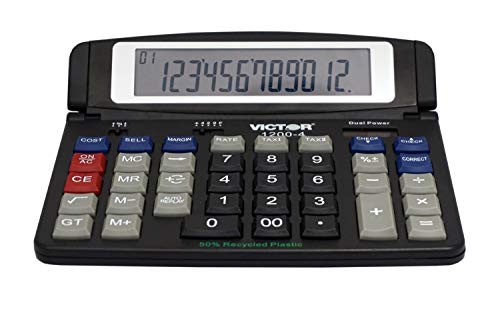 Victor 1200-4 12-Digit Large Professional Desktop Calculator, Battery and Solar Hybrid Powered Tilt LCD Display, Great for Home and Office Use, Black