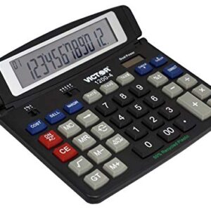 Victor 1200-4 12-Digit Large Professional Desktop Calculator, Battery and Solar Hybrid Powered Tilt LCD Display, Great for Home and Office Use, Black