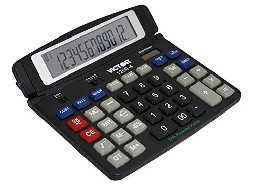 Victor 1200-4 12-Digit Large Professional Desktop Calculator, Battery and Solar Hybrid Powered Tilt LCD Display, Great for Home and Office Use, Black