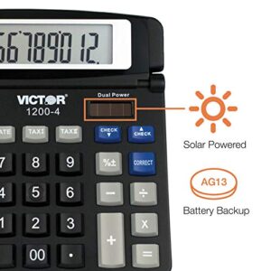 Victor 1200-4 12-Digit Large Professional Desktop Calculator, Battery and Solar Hybrid Powered Tilt LCD Display, Great for Home and Office Use, Black