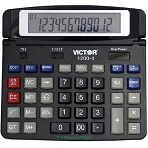 Victor 1200-4 12-Digit Large Professional Desktop Calculator, Battery and Solar Hybrid Powered Tilt LCD Display, Great for Home and Office Use, Black