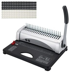 myfully comb binding machine, 21-holes, 450 sheets, paper punch binder with starter kit 100 pcs pvc comb bindings perfect for letter size, a4, a5 or smaller sizes office documents
