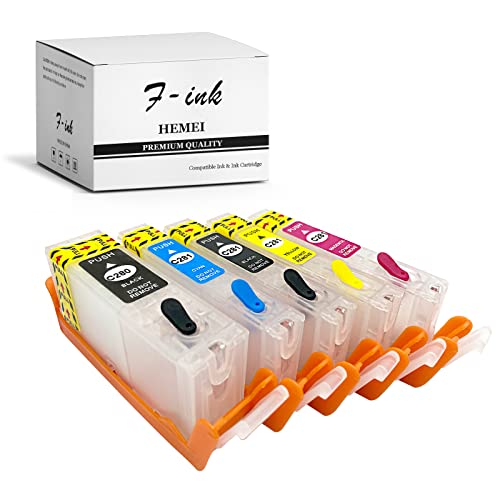 F-ink 5 Colors Empty Refillable Ink Cartridges Replacement for Canon 280XXL 281XXL PGI-280XXL CLI-281XXL for Pixma TR8620 TR8622 TS6220 TR8520 TS9520 TS6120 TR7520 TS9521C TS6320 TS702 Printer