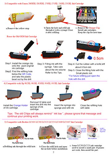 F-ink 5 Colors Empty Refillable Ink Cartridges Replacement for Canon 280XXL 281XXL PGI-280XXL CLI-281XXL for Pixma TR8620 TR8622 TS6220 TR8520 TS9520 TS6120 TR7520 TS9521C TS6320 TS702 Printer