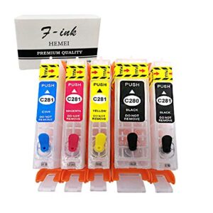 F-ink 5 Colors Empty Refillable Ink Cartridges Replacement for Canon 280XXL 281XXL PGI-280XXL CLI-281XXL for Pixma TR8620 TR8622 TS6220 TR8520 TS9520 TS6120 TR7520 TS9521C TS6320 TS702 Printer