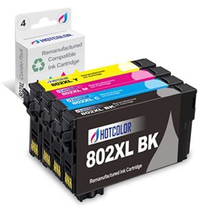 hotcolor 802xl t802xl ink cartridge replacement for epson 802 ink cartridges t802xl for workforce pro wf-4720 wf-4730 wf-4734 wf-4740 ec-4020 ec-4030 ec-4040 (black/cyan/magenta/yellow, 4pk)