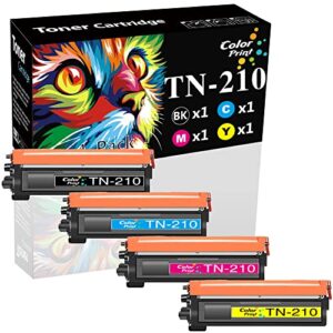 4-pack colorprint compatible tn210 toner cartridge replacement for brother tn-210 tn210bk used for mfc-9325cw mfc 9320cw 9120cn 9125cn mfc-9010cn hl-3075cw hl 3070cw 3040cn 3045cn printer (bk,c,m,y)