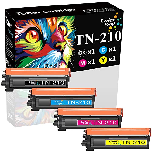 4-Pack ColorPrint Compatible TN210 Toner Cartridge Replacement for Brother TN-210 TN210BK Used for MFC-9325CW MFC 9320CW 9120CN 9125CN MFC-9010CN HL-3075CW HL 3070CW 3040CN 3045CN Printer (BK,C,M,Y)