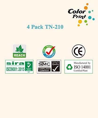 4-Pack ColorPrint Compatible TN210 Toner Cartridge Replacement for Brother TN-210 TN210BK Used for MFC-9325CW MFC 9320CW 9120CN 9125CN MFC-9010CN HL-3075CW HL 3070CW 3040CN 3045CN Printer (BK,C,M,Y)