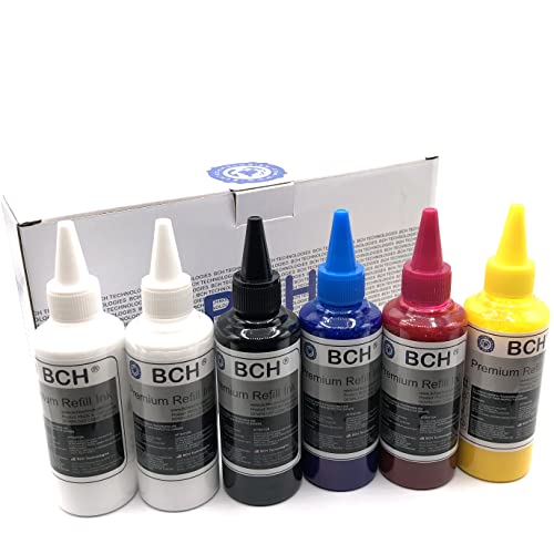 BCH Premium DTF Ink for Inkjet Printer Direct to Film Heat Transfer Printing - 600 ml Total (KCMY+2 White)