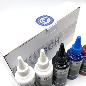 BCH Premium DTF Ink for Inkjet Printer Direct to Film Heat Transfer Printing - 600 ml Total (KCMY+2 White)