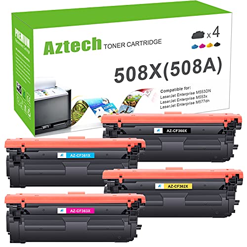 Aztech Compatible Toner Cartridge Replacement for HP 508X CF360X 508A CF360A M553 for HP Color Enterprise M553dn M553n M553x MFP M577 CF361X CF362X CF363X Printer (Black Cyan Yellow Magenta, 4-Pack)