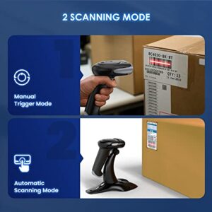 Eyoyo Wireless Barcode Scanner, 3-in-1 Bluetooth Barcode Scanner for Inventory, Cordless Vibration 1D 2D Qr Code Scanner, Handheld Wireless Barcode Reader for Windows iOS and Computers